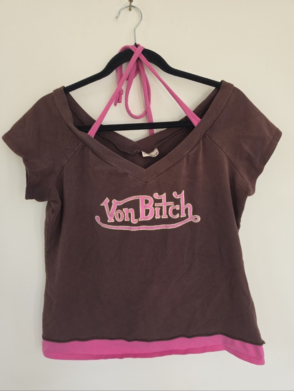 VonBitch Brown & Pink Graphic Tee Tie-Neck